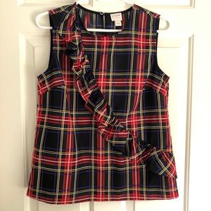 Plaid Ruffle J.Crew Sleeveless Blouse